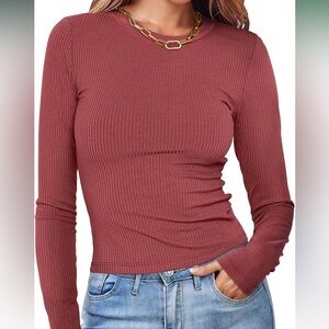 Women's Terracotta Long Sleeve Ribbed Top
